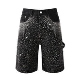 Purple Jeans Luxury Bling Men's Black Jean Shorts Covered in Shiny Rhinestones for Night Out Fashion 5099