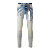 Purple Jeans Fashion Men Black Jeans Distressed Hole Unique Personality 9007