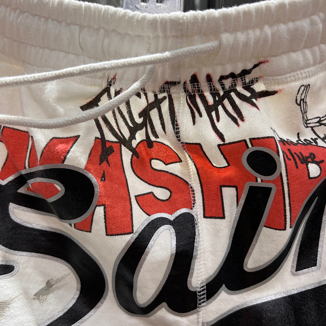 Saint Michael Graffiti Anime Graphic Collaged Sweat Shorts