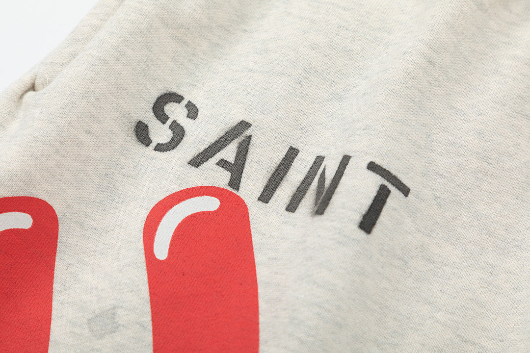 Saint Michael Dripping Heart & Lettering Graphic Sweat Shorts