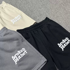 Broken planet trendy letter foam printed drawstring five quarter shorts