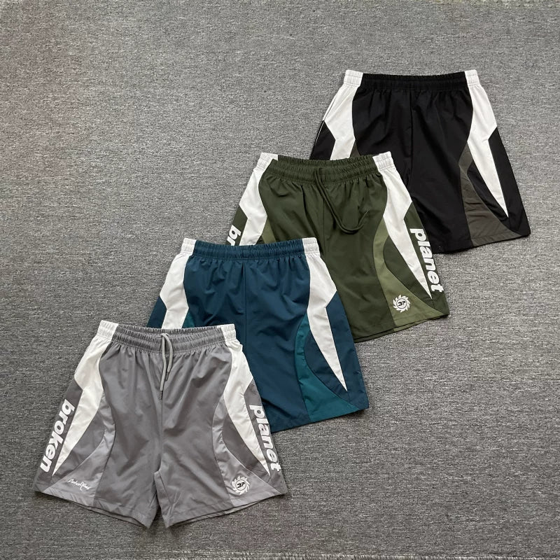 Broken planet European and American high street trendy brand retro letter logo embroidered contrasting woven beach shorts fog