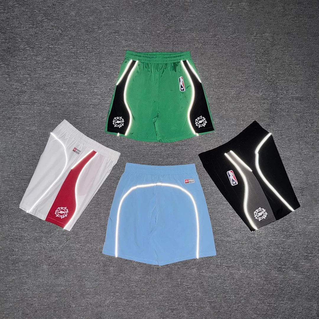 Broken Planet  Sports and Leisure Colorful Reflective Strip Design Woven Speed Drying Shorts