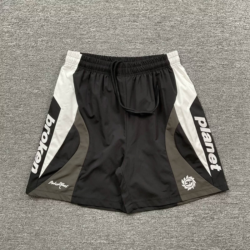 Broken planet European and American high street trendy brand retro letter logo embroidered contrasting woven beach shorts fog