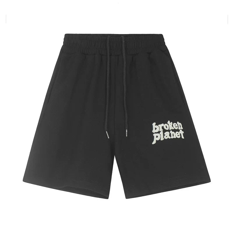Broken planet trendy letter foam printed drawstring five quarter shorts