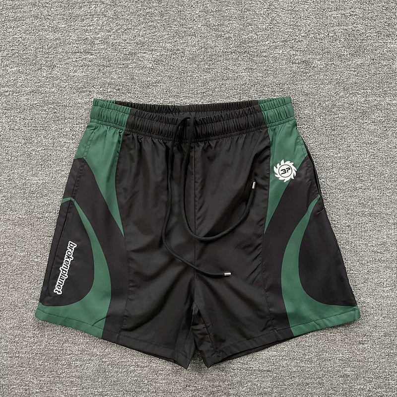 Broken Planet Hip Hop Street Match Splicing Embroidered Woven Speed Drying Shorts